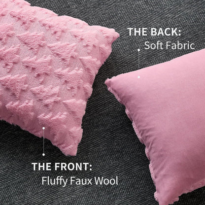 DFXSZ Christmas Pillow Covers 18x18 inch Set of 2 Pink Christmas Tree Decoration Soft Plush Faux Fur Jacquard Throw Pillows for Bedroom Sofa Holiday Festivals Winter Home Decor PTK070D18