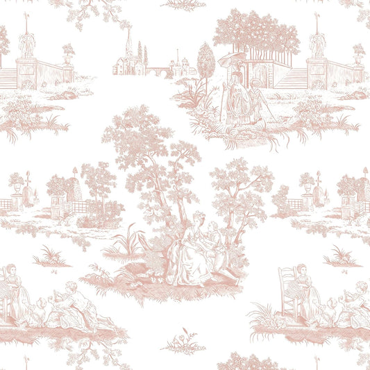 HeloHo Peel and Stick Wallpaper Pink and White Toile Wall Paper Vintage Self Adhesive French Contact Paper Decoral for Bedroom Bathroom Living Room 17.3" X 196.8"