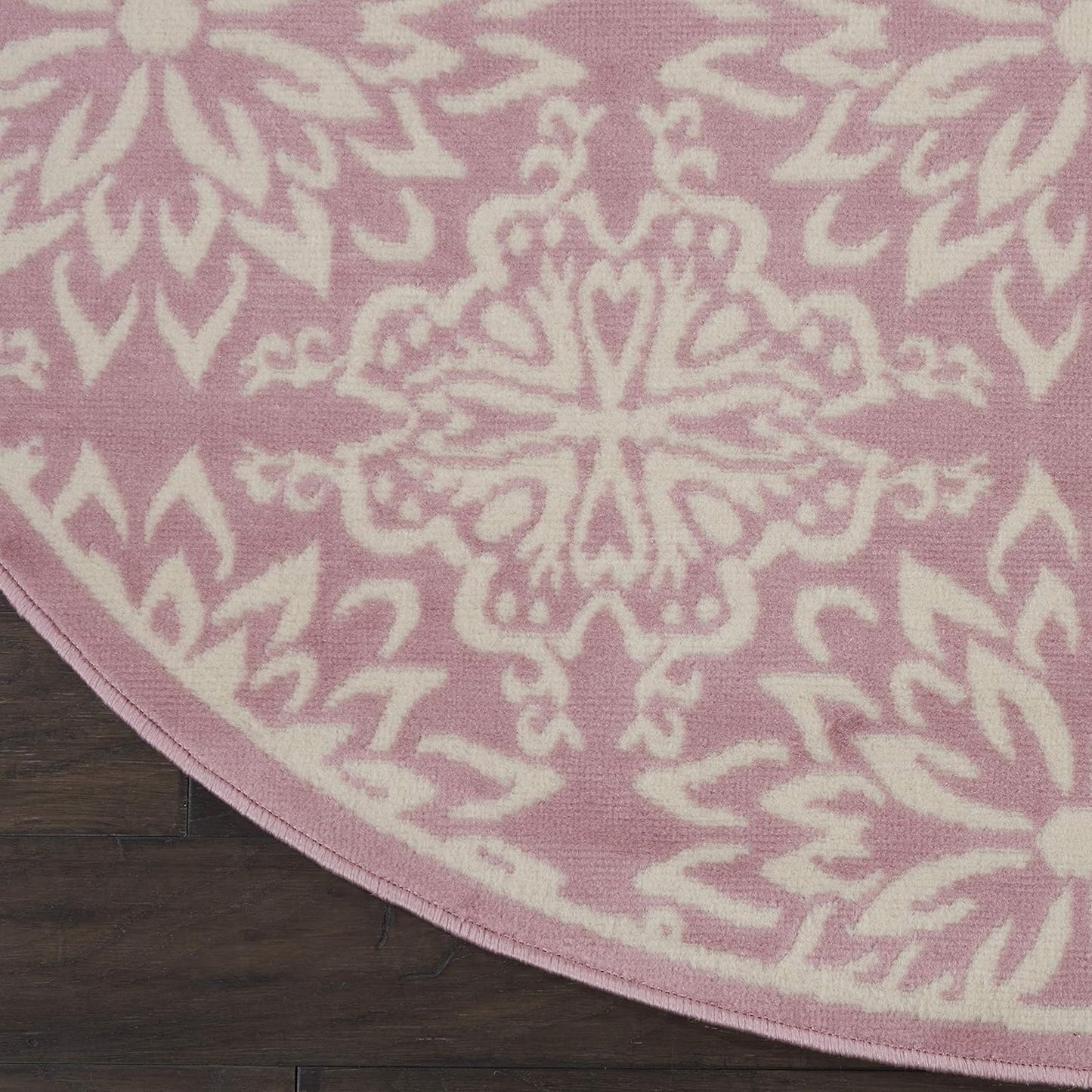 Nourison Home Jubilant Floral Ivory/Pink 5'3'' x Round Area-Rug, Easy-Cleaning, Non Shedding, Bed Room, Living Room, Dining Room, Kitchen (5 Round)