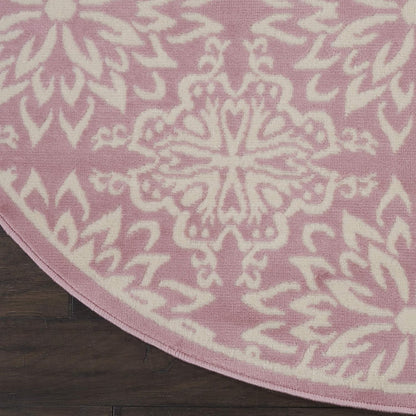 Nourison Home Jubilant Floral Ivory/Pink 5'3'' x Round Area-Rug, Easy-Cleaning, Non Shedding, Bed Room, Living Room, Dining Room, Kitchen (5 Round)