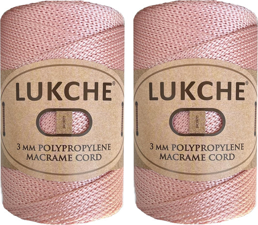 3mm Premium Polyester Macrame Cord (147 Yards) 100% Polypropylene Premium Macrame Rope, Colorful Yarn Crochet Macrame Bag Craft for Wall Hangers, Bags, Bottom Plates, Carpets (Salmon, 2 Skein)