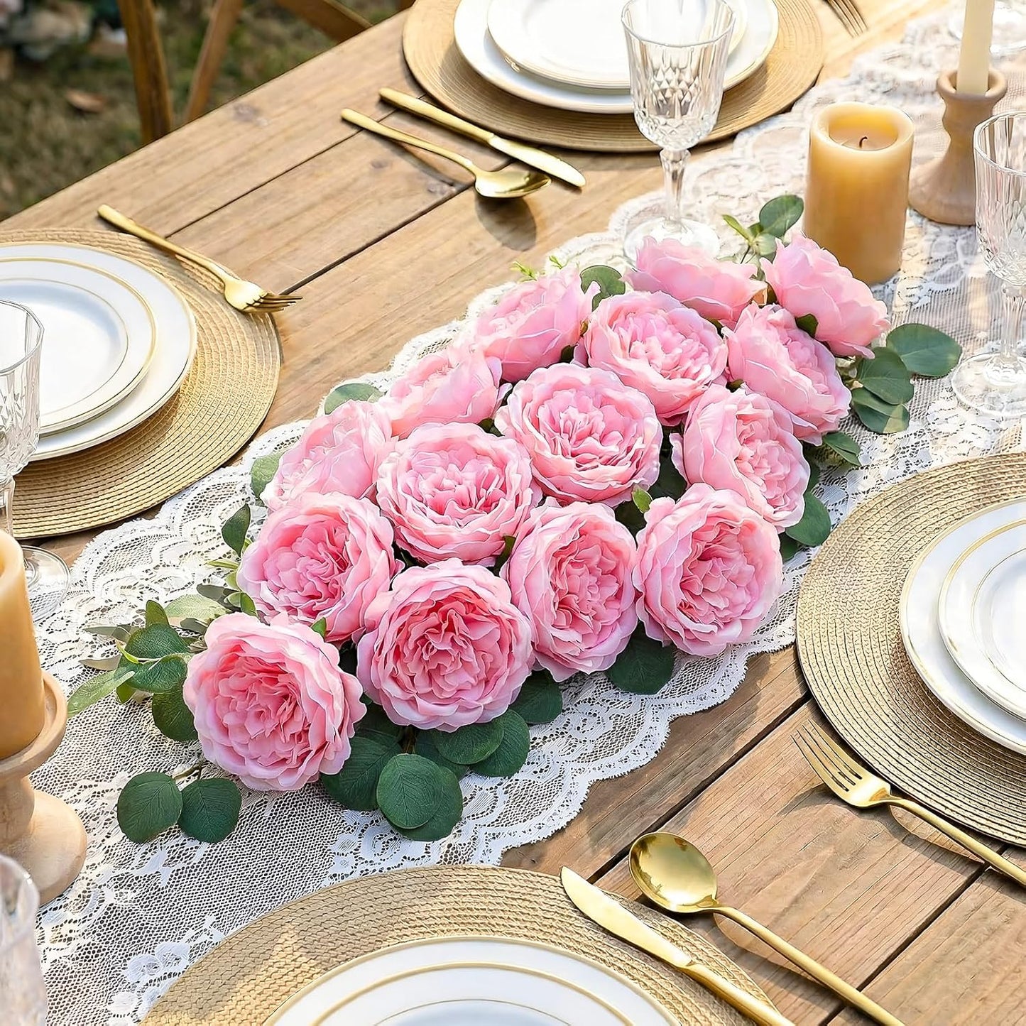 Suncalla 36 Pack Artificial Austin Rose Peonies 4.7 Inch Fake Flowers Silk Flowers Faux Peony with Stems and Leaves for Mother Day Party Wedding Centerpiece Home Table Decor(Pink)