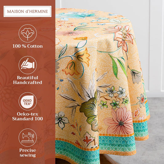 Maison d' Hermine Table Cloth Round Table 100% Cotton 69 Round Inches Tablecloth Reusable Decorative for Dining Kitchen Room Farmhouse Party Home Hotel Restaurant Spring Summer - Luxury Loft - Peach