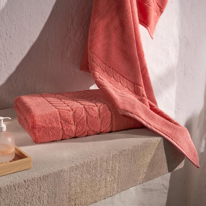 BAGNO MILANO Organic Turkish Cotton Bath Towels, Hand Towels Luxury Jacquard Collection, Certified Organic Cotton Ultra Soft-Plush Towel Set (Coral Red, 4 Pcs Hand Towel Set)
