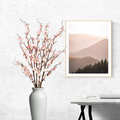 Ammyoo 4Pcs Cherry Blossom Branches Artificial Flowers for Spring Summer Indoor Decoration,Faux Long Stem Artificial Flowers for Wedding Home Office Bedroom Party Table Centerpieces Decor (Pink)