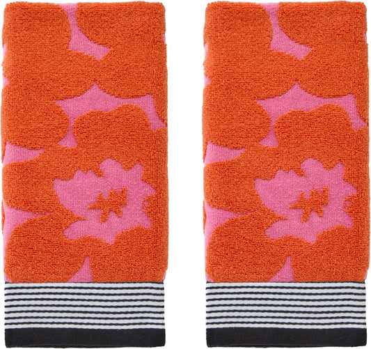 SKL Home Floral Grande 100% Cotton Premium 2-Piece Hand Towel Set, Reversible Jacquard, 550 GSM, Soft, Absorbent & Decorative for Bath/Kitchen/Bar & Gift, Pink
