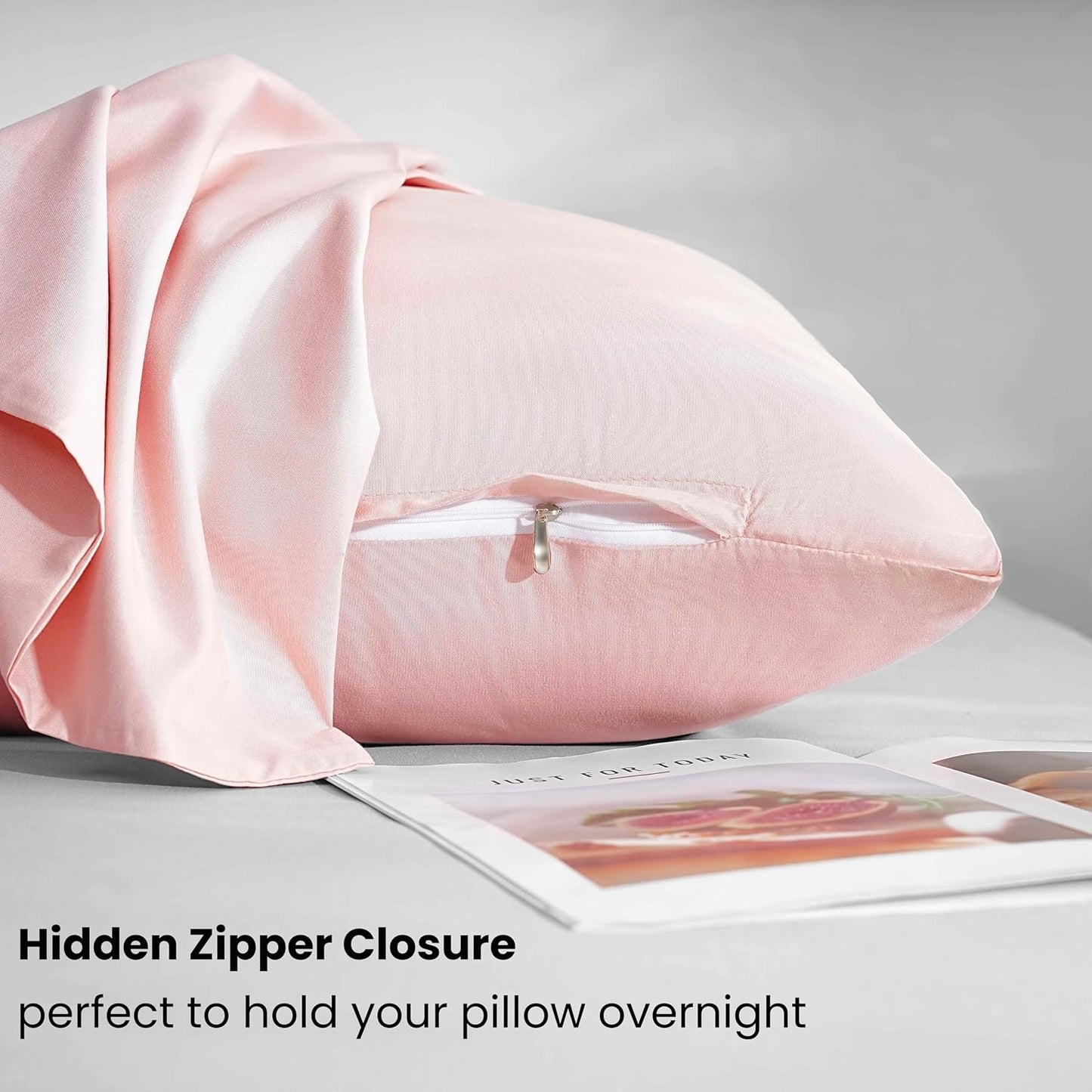Mohap Zipper Pillowcase 2 Pieces Brushed Microfiber 1800 Hotel Quality Super Soft Pillow Cover No Shrinkage No Fade Pillow Protectors - Pink, Queen