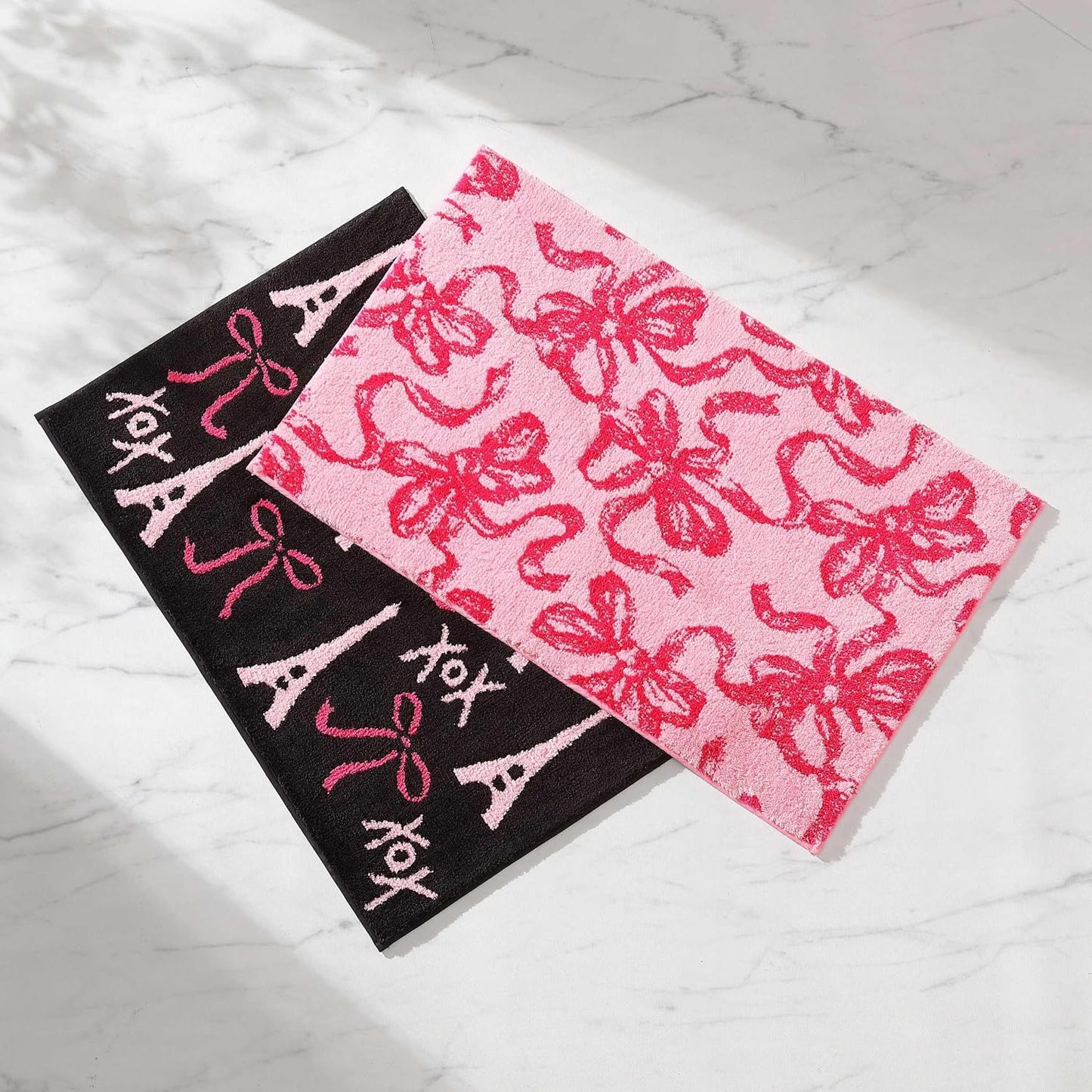 Betsey Johnson - Bath Rug, 20x30 Soft and Cushioned Plush Rug, Skid Resistant Backing, Bows in Paris Pink/Black
