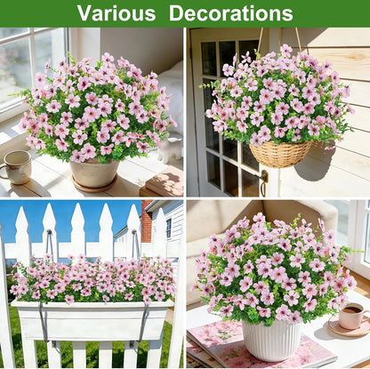 Roberly Artificial Flowers for Outdoors, UV Resistant Silk Faux Flowers Daisy with Eucalyptus Greenery Stems Fake Plastic Plants for Spring Summer Patio Garden Home Decor, 18 Bundles, Pink