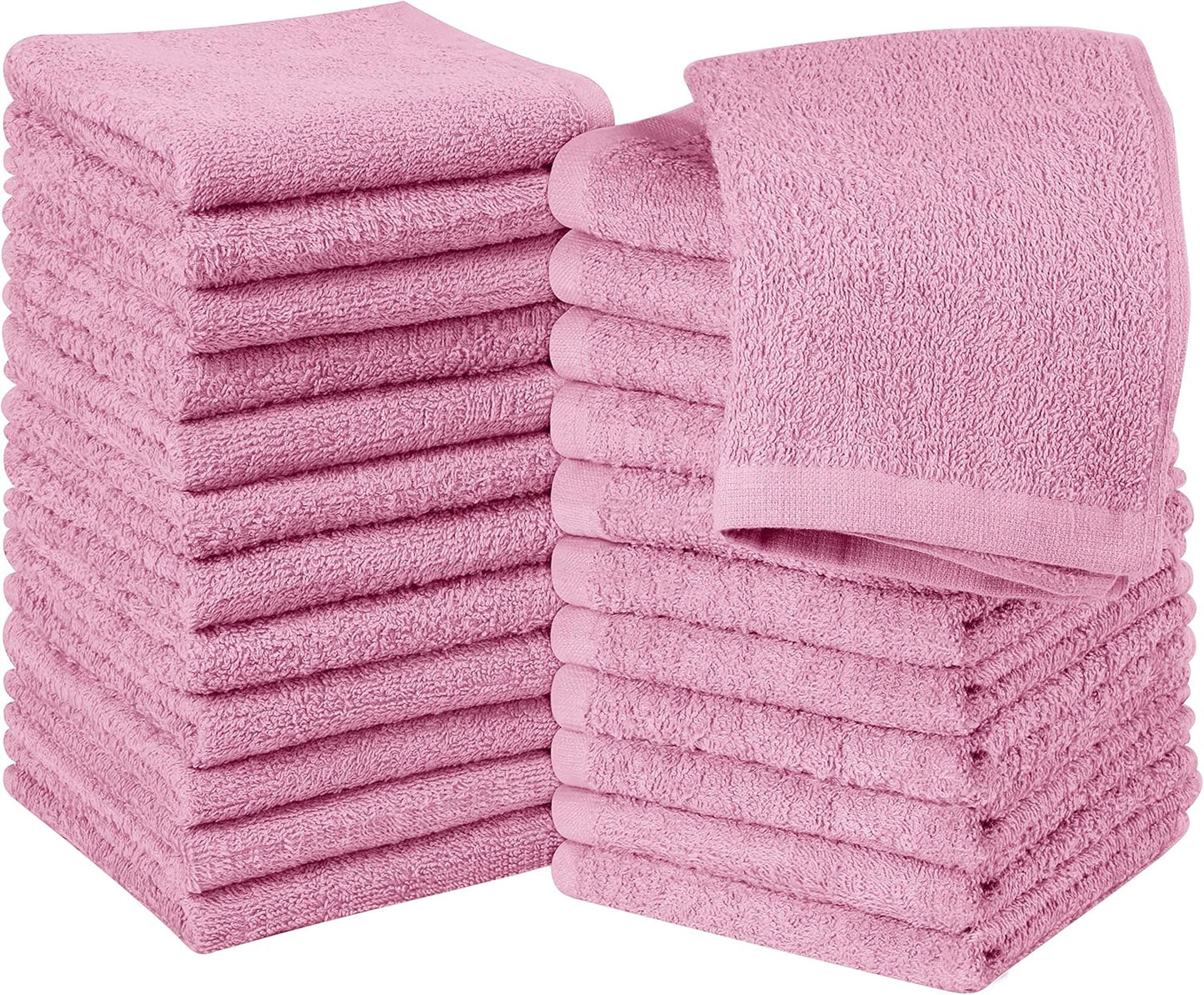 Utopia Towels 24 Pack Cotton Washcloths Set, 100% Ring Spun Cotton, Premium Quality Flannel Face Cloths, Highly Absorbent and Soft Feel Fingertip Towels, Dusty Pink