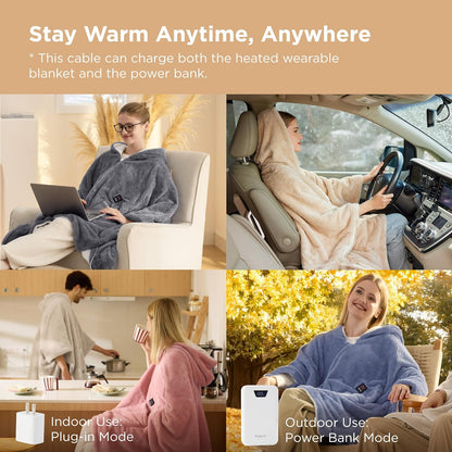 Bedsure Cordless Wearable Heated Blanket - Fluffy Electric Blanket Hoodie with 20000mAh Battery Pack, Portable USB Heated Shawl as Winter Gifts for Women Mom, 4 Heat Levels & 4 Timers, 55"x69", Pink