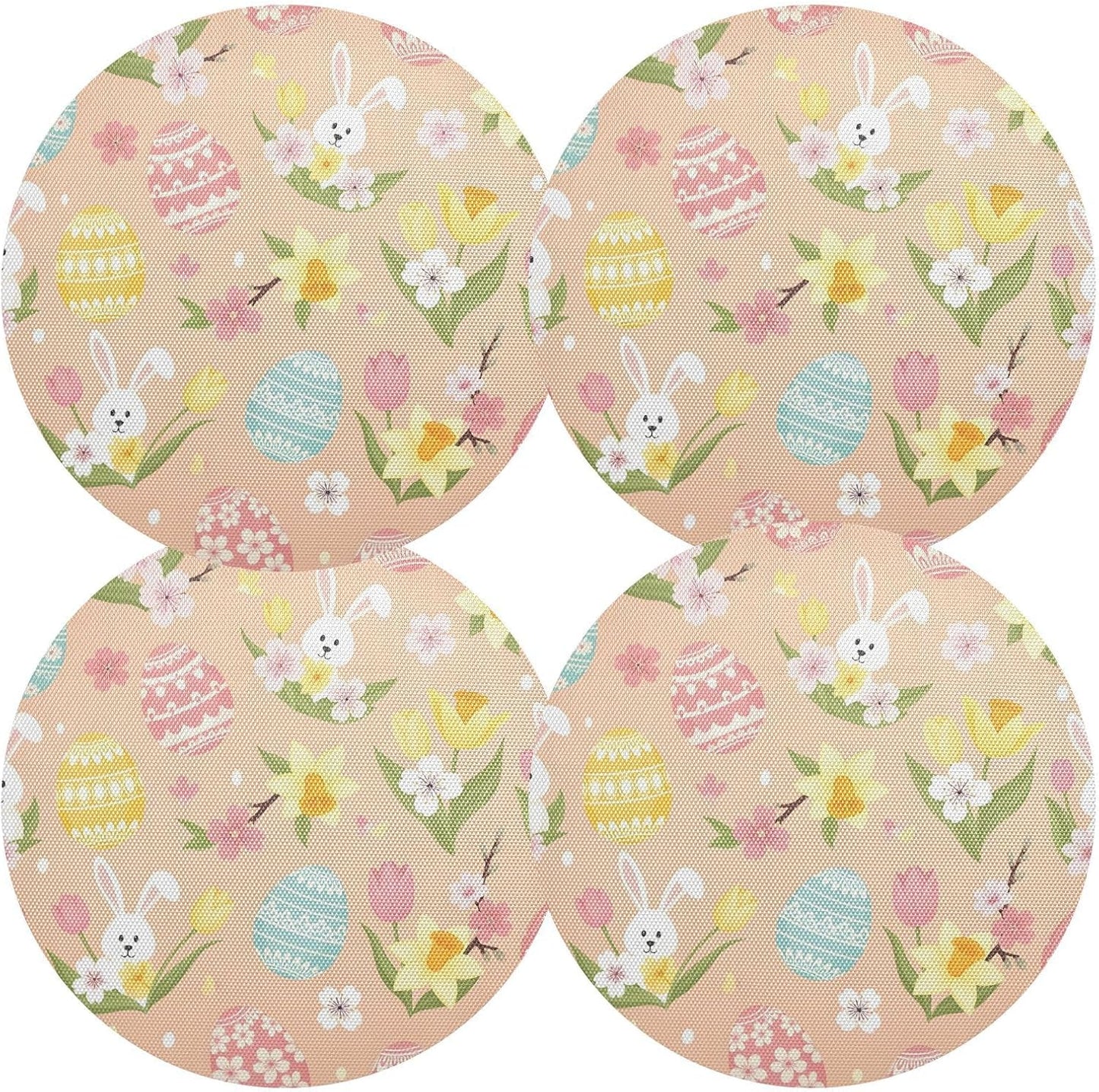 Easter Eggs Pattern Peach Round Placemats Set of 6 Washable Place Mats Heat Resistant Non-Slip Table Mats for Dining Table Decor