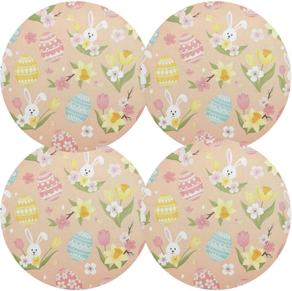 Easter Eggs Pattern Peach Round Placemats Set of 6 Washable Place Mats Heat Resistant Non-Slip Table Mats for Dining Table Decor
