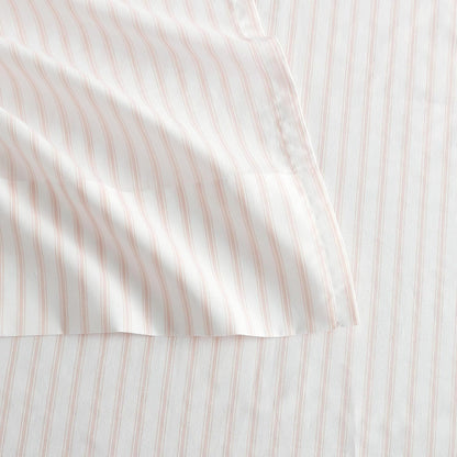 Martha Stewart - Twin XL Size Sheet Set, Breathable Cotton Percale Bedding with Matching Pillowcase, Fully Elastic Fitted Sheet, Deep Pocket, Crisp & Cooling All-Season Comfort (Ticking Stripe Pink)