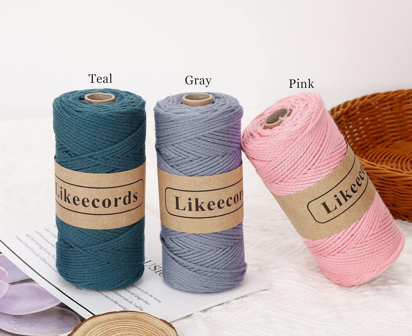 Likeecords 100% Cotton Crochet Yarn for Bag,3 Rolls/Pack 2mm x 510m,Macrame Cord,Chunky Yarn for Crocheting Handbag, Purse,Blankets Crafts Projects (Apricot)