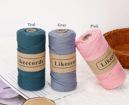 Likeecords 100% Cotton Crochet Yarn for Bag,3 Rolls/Pack 2mm x 510m,Macrame Cord,Chunky Yarn for Crocheting Handbag, Purse,Blankets Crafts Projects (Apricot)