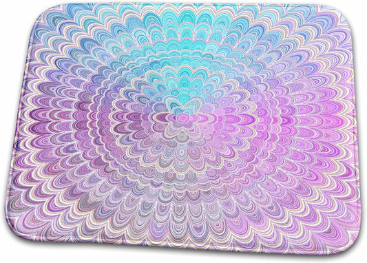 Dish Drying Mat - Mandala Flower in Pastel Pink and Light Blue - abstract design Zydd - Floral Mandalas