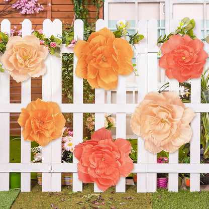 Aneco 6 Pieces Large Paper Artificial Flowers 3D Crepe Tissue Flower Wall Decor for Wedding Birthday Bachelorette Bridal Shower Backdrop Table Centerpieces Party Supplies, Peach Pink, Ivory