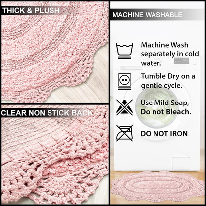 Chardin home Pink Crochet Bathrug,100% Cotton Semicircle bathmat with artisanally Handcrafted Crochet Border, 20x32 Inch D Shape, Perfect for Half Baths, Powder Rooms, bathrooms