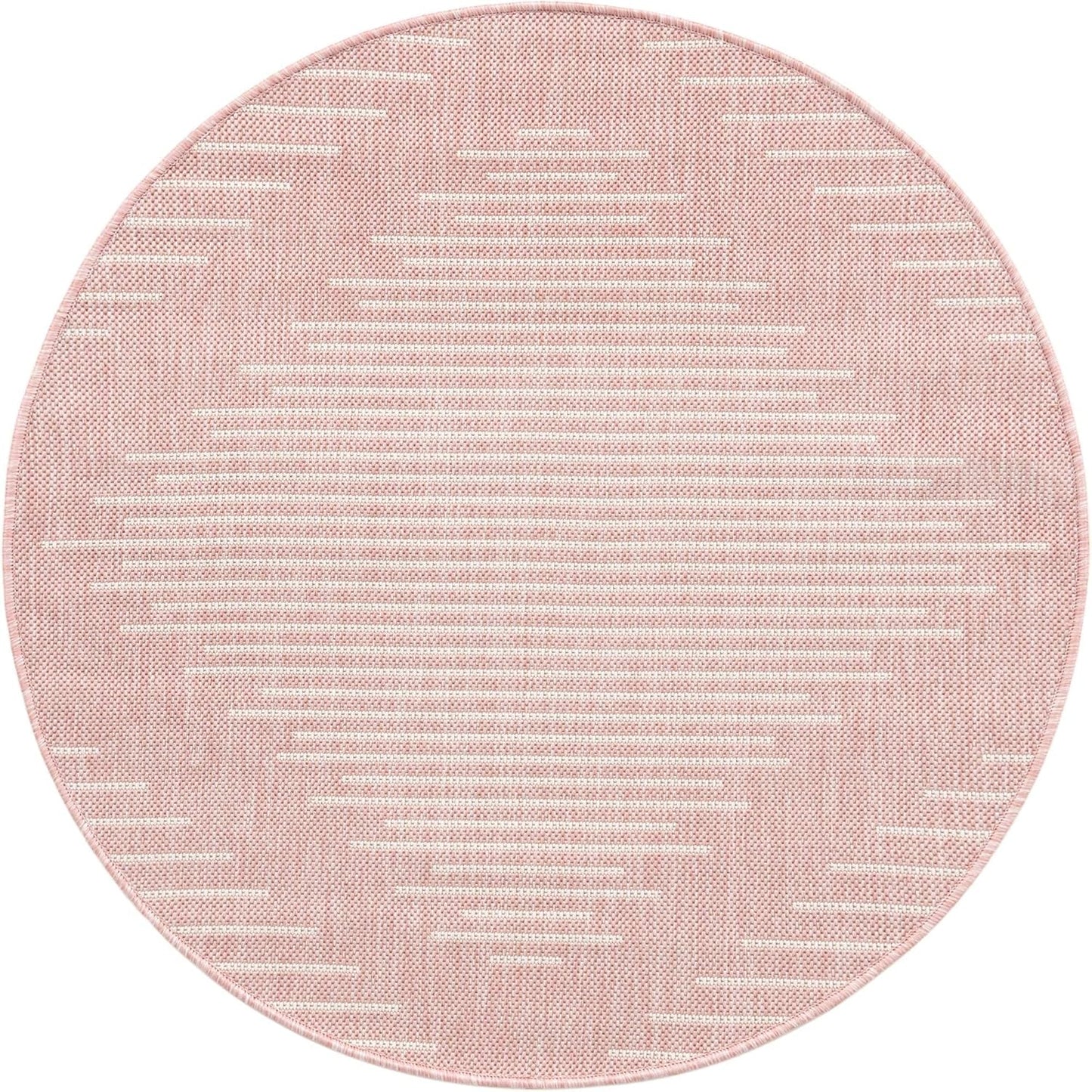 Unique Loom Outdoor Modern Collection Area Rug - Tambor (3' 3" Round, Pink/ Ivory)