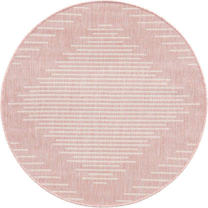 Unique Loom Outdoor Modern Collection Area Rug - Tambor (3' 3" Round, Pink/ Ivory)
