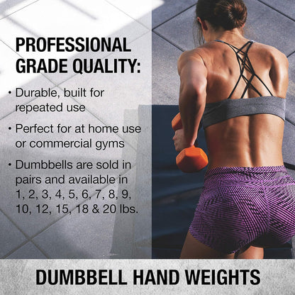 SPRI Dumbbells Hand Weights Set of 2 - Vinyl Coated Exercise & Fitness Dumbbell for Home Gym Equipment Workouts Strength Training Free Weights for Women, Men (1-10 Pound, 12, 15, 18, 20 lb)