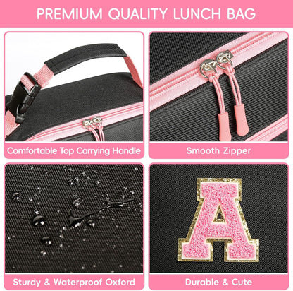 WOBAGMEN Initial Lunch Box for Women Girls,Insulated Lunch Bag with Monogram Letter,Cute Personalized Thermal Lunch Box for Teens Kids Adult for Work Camping Back to School Gift（Pink A）