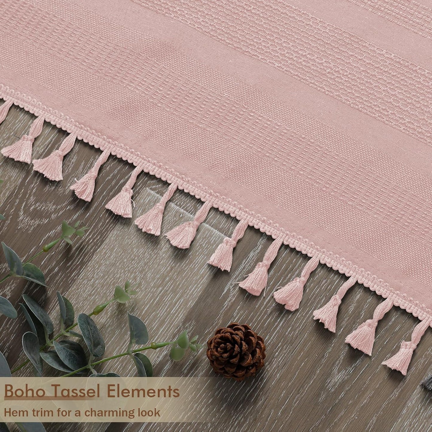 OVZME Small Stall Shower Curtain - Linen Textured Bathroom Curtain with Boho Tassel, Heavy Duty Farmhouse Bath Decor for RV Camper, Machine Washable, 36Wx72L Inches, Pink