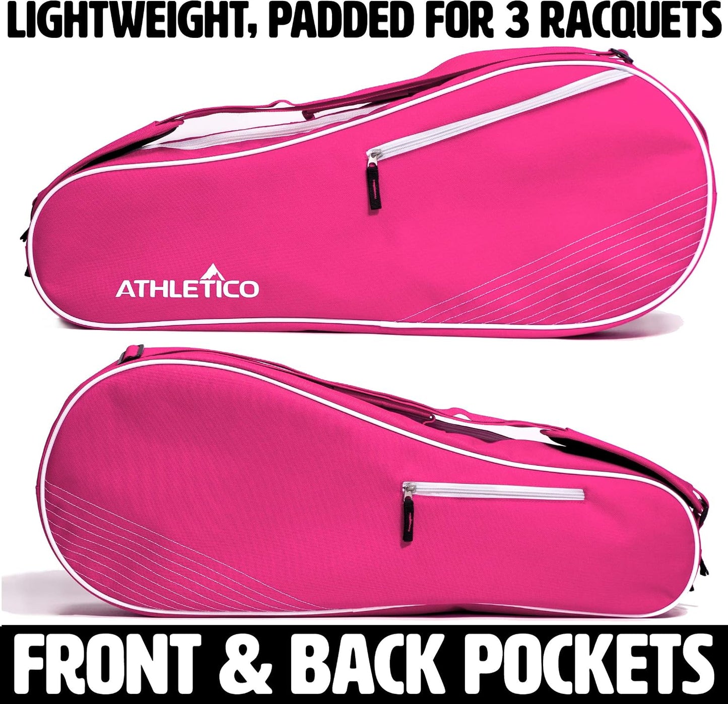 Athletico 3 Racquet Tennis Bag | Padded to Protect Rackets & Lightweight | Professional or Beginner Tennis Players | Unisex Design for Men, Women, Youth and Adults (Pink)