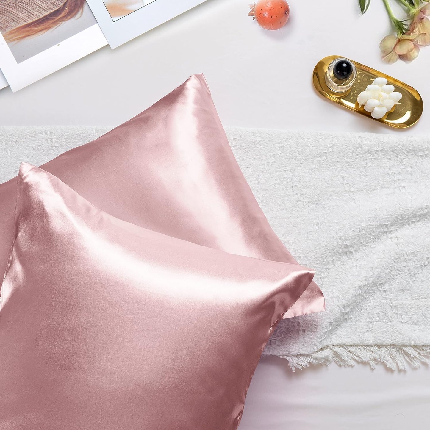 Vonty 2Pcs Standard Satin Pillowcases - 20x26 Pillow Cases, Pink Champagne Pillow Cases for Skin Friendly and Hair Protection - Cooling & Silky Satin Pillow Covers with Envelop Closure