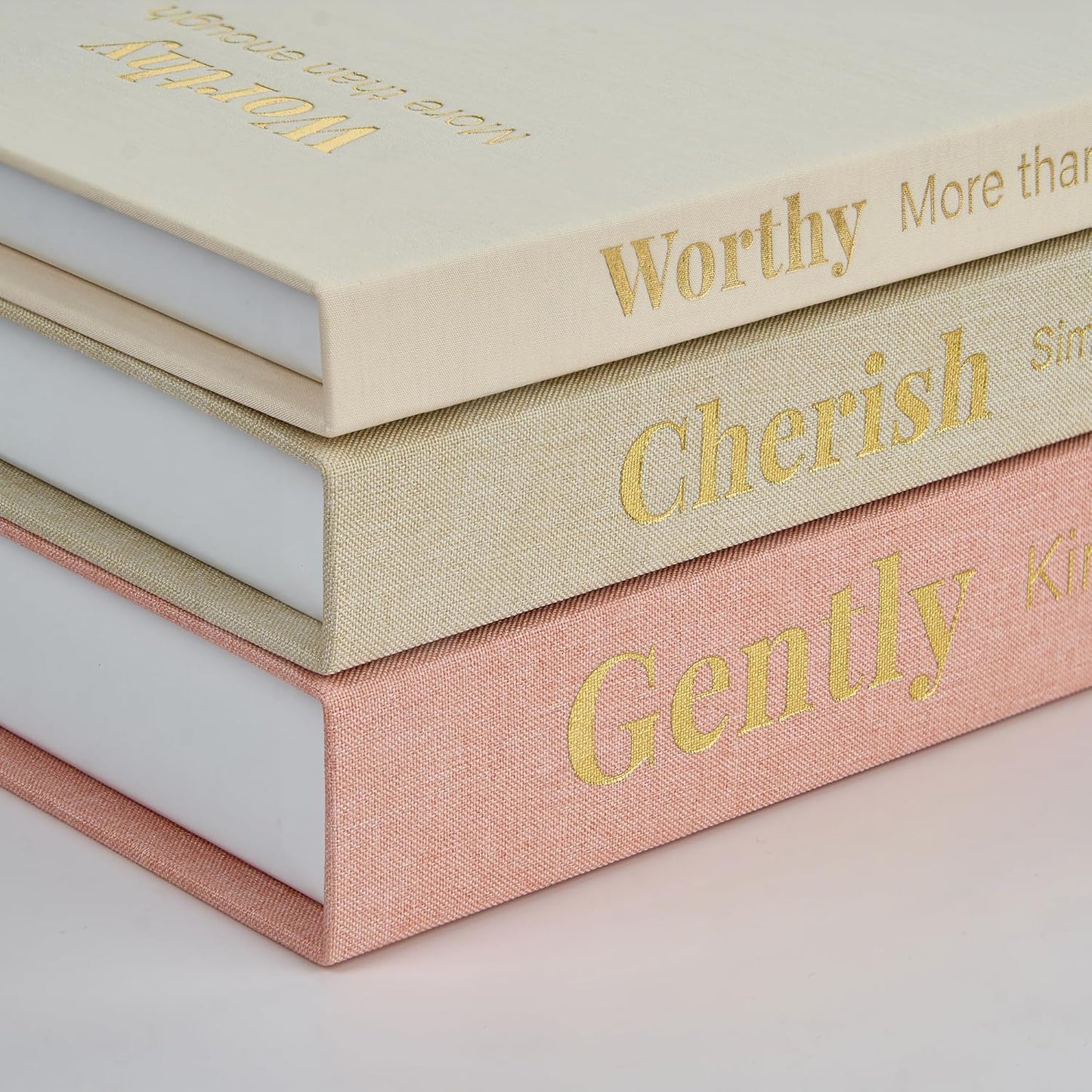 Decorative Books for Home Decor, Set of 3 Faux Books with Hidden Storage, Linen Fake Book Box for Coffee Table Bookshelf Decor (Dusty pink-oatmeal-beige)