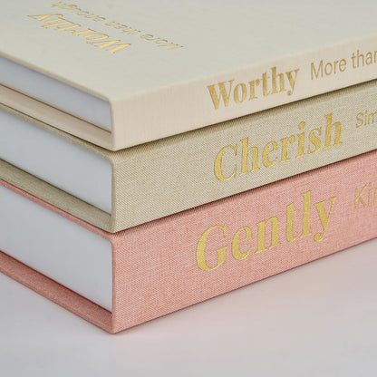 Decorative Books for Home Decor, Set of 3 Faux Books with Hidden Storage, Linen Fake Book Box for Coffee Table Bookshelf Decor (Dusty pink-oatmeal-beige)