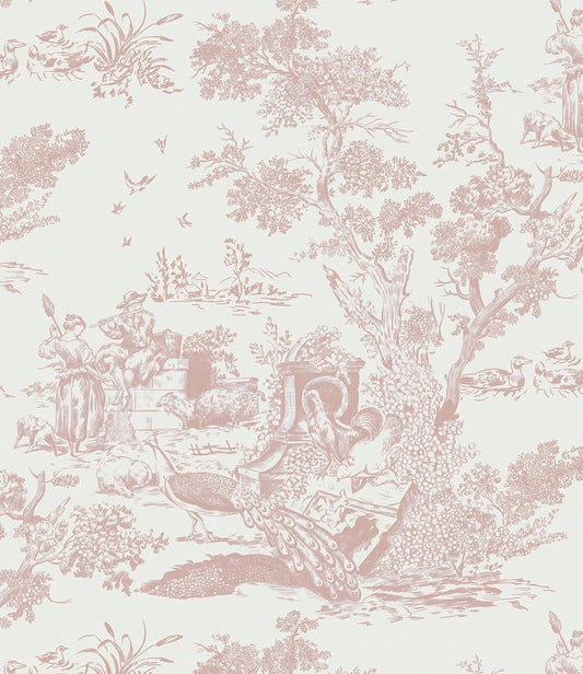 CiCiwind Peel and Stick Wallpaper Vintage Wallpaper White and Pink Wallpaper Removable Self-Adhesive Wallpaper for Bedroom Bathroom Toile Contact Paper for Walls Covering 16In×78.7In