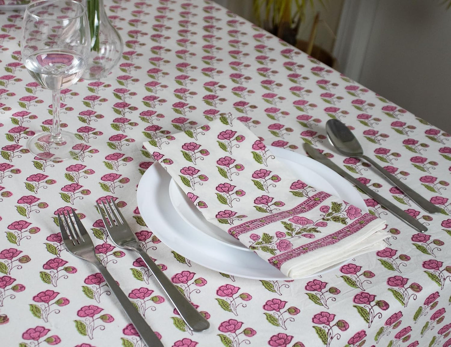 Block Print Table Cloth- 60x120 Inch Rectangle 100% Cotton Handmade Pre-Shrink, Washable for Spring, Kitchen & Dining Perfect for Patio, Indoor & Outdoor, Farmhouse