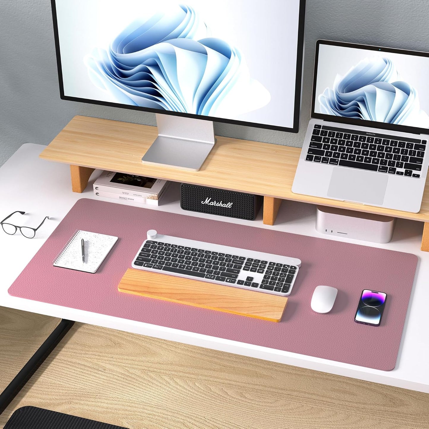 Aothia Leather Desk Pad Protector, Mouse Pad, Office Desk Mat,Non-Slip PU Leather Desk Blotter, Laptop Desk Pad, Waterproof Desk Writing Pad for Office and Home (Dark Pink, 23.6" x 13.7")