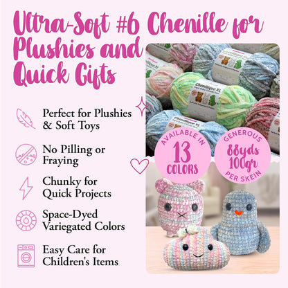 Chenillique XL Plush Velvet Chenille Yarn #6 Super Bulky – 4-Pack (352 Yards / 400 g) – Variegated Yarn for Plushies, Blankets, Amigurumi & Accessories - Peach Fizz