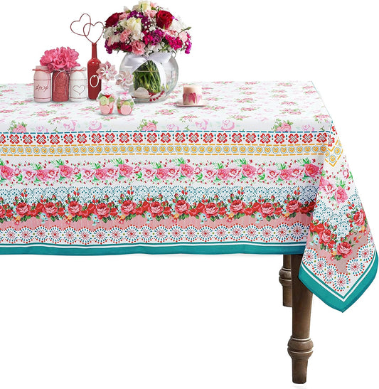 Rectangle Tablecloth - 60 x 102 Inch Pink Pioneer Design Rustic Tablecloth Classic French Country Printed Table Cover Farmhouse Decoration, Suitable for Home, Kitchen Dining