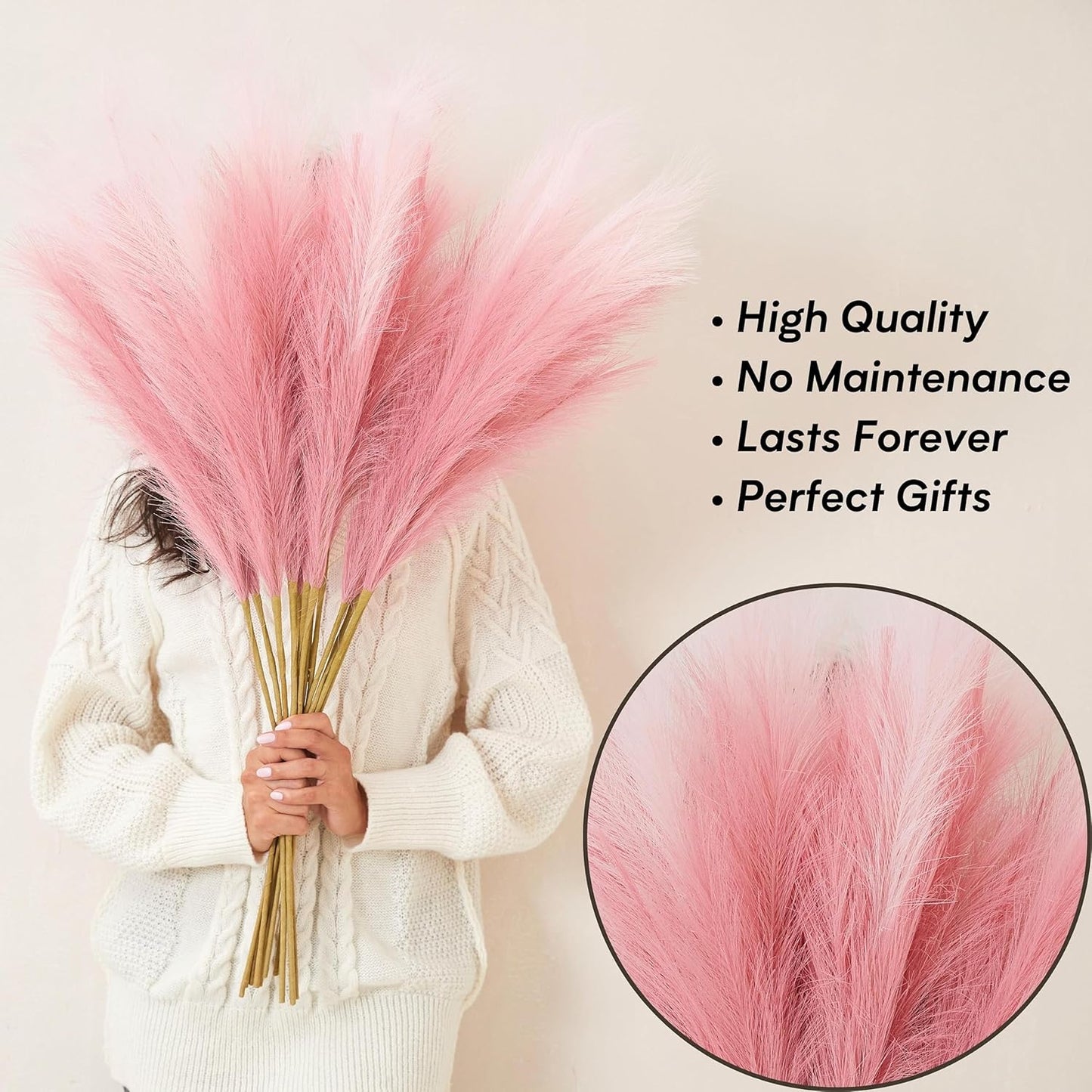 Pink Pampas Grass Decor, 9 PCS 37''/3.1FT Tall Fluffy Faux Pompas Floral, Large Artificial Pompous Grass Branches for Floor Vase Fillers, Boho Farmhouse Room Wedding Décor（Pink）