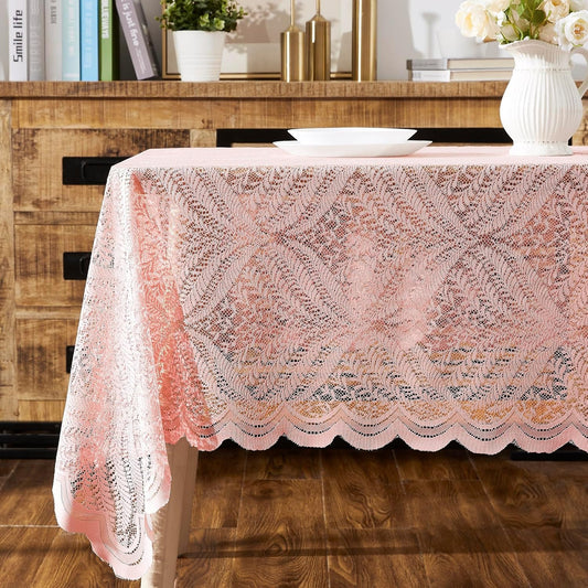 Warm Home Designs 60 x 84 Blush Pink Leaf Lace Tablecloth. AME Blush 60x84 | Rectangular Lace Tablecloth with Large Leaves. Floral Table Cloth, Rustic Overlay, Boho Table Cover for Farmhouse Kitchen.