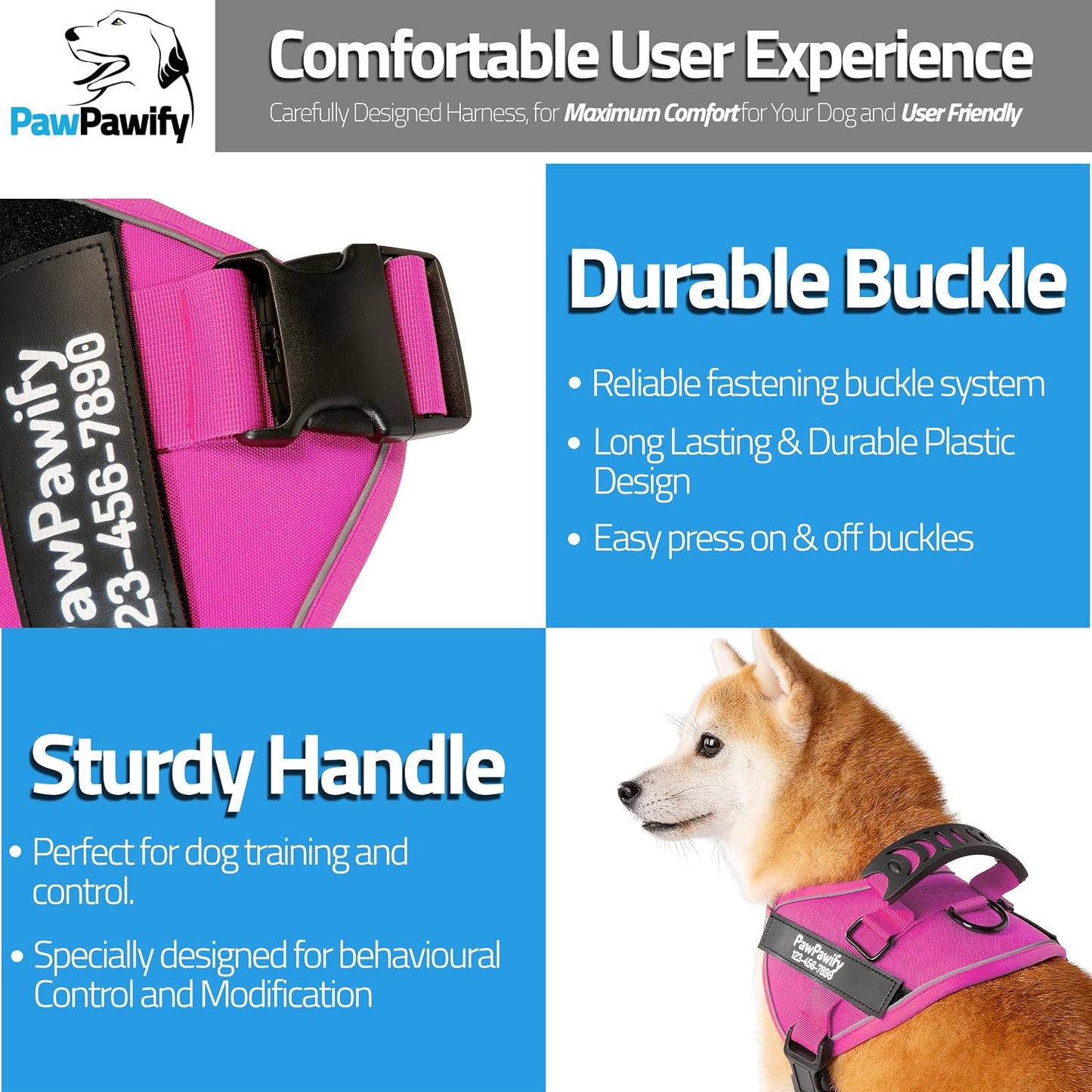 Custom No Pull Dog Harness with Name and Phone Number, Heavy Duty Personalized Pet Vest to Prevent Tugging, Pulling, or Choking, Training and Walking (New Pink, M (20-40 LBS))