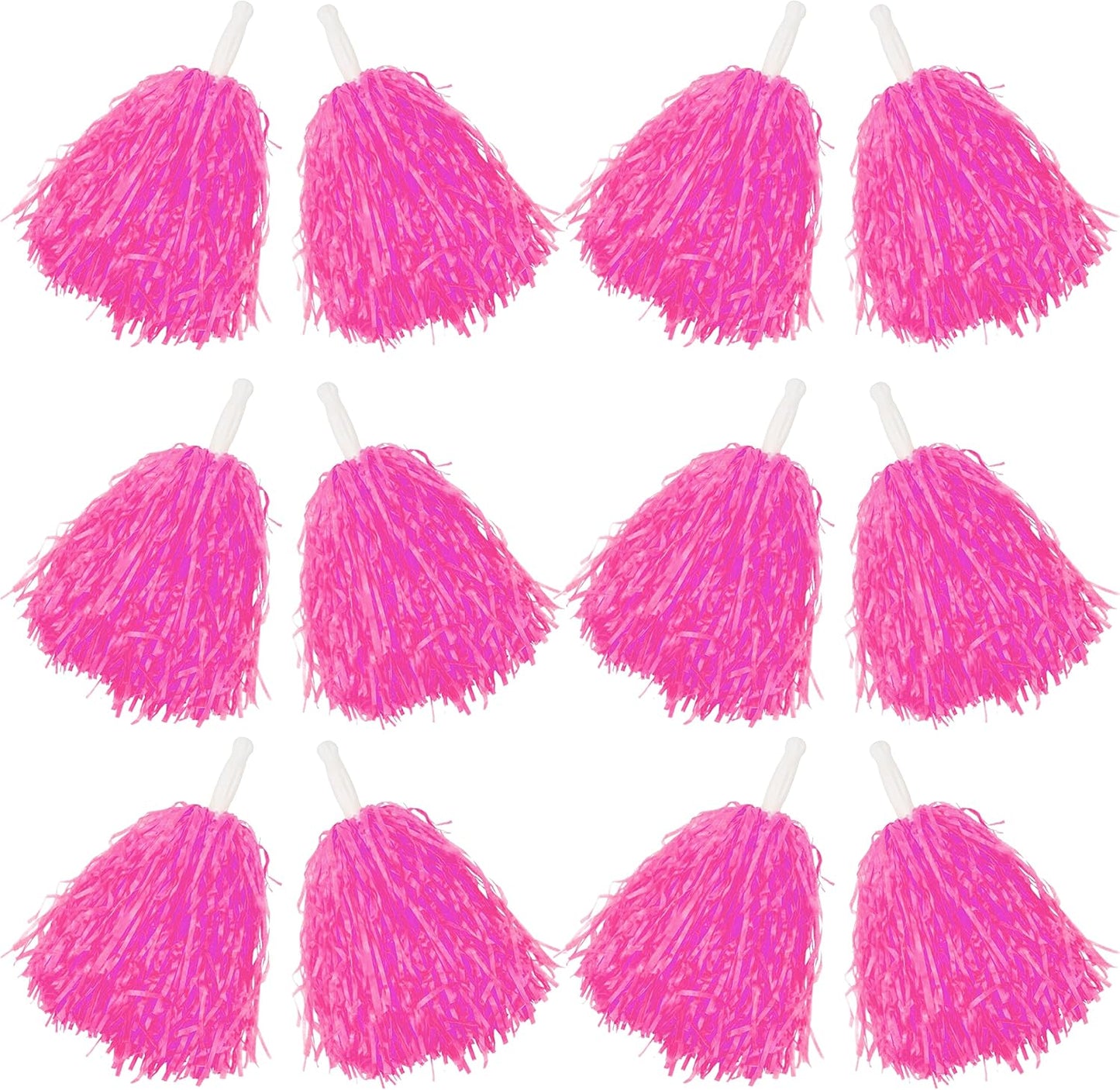 Comicfs 12 PCS Cheerleading Pom Poms Sports Dance Cheer Plastic Pom Pom with Plastic Handles for Sports Team Spirit Cheering, Party Dance Sports (Soft Plastic- Pink)