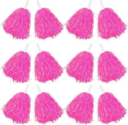 Comicfs 12 PCS Cheerleading Pom Poms Sports Dance Cheer Plastic Pom Pom with Plastic Handles for Sports Team Spirit Cheering, Party Dance Sports (Soft Plastic- Pink)