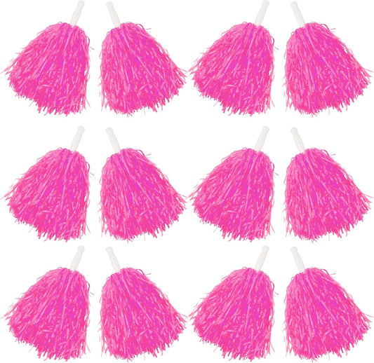 Comicfs 12 PCS Cheerleading Pom Poms Sports Dance Cheer Plastic Pom Pom with Plastic Handles for Sports Team Spirit Cheering, Party Dance Sports (Soft Plastic- Pink)