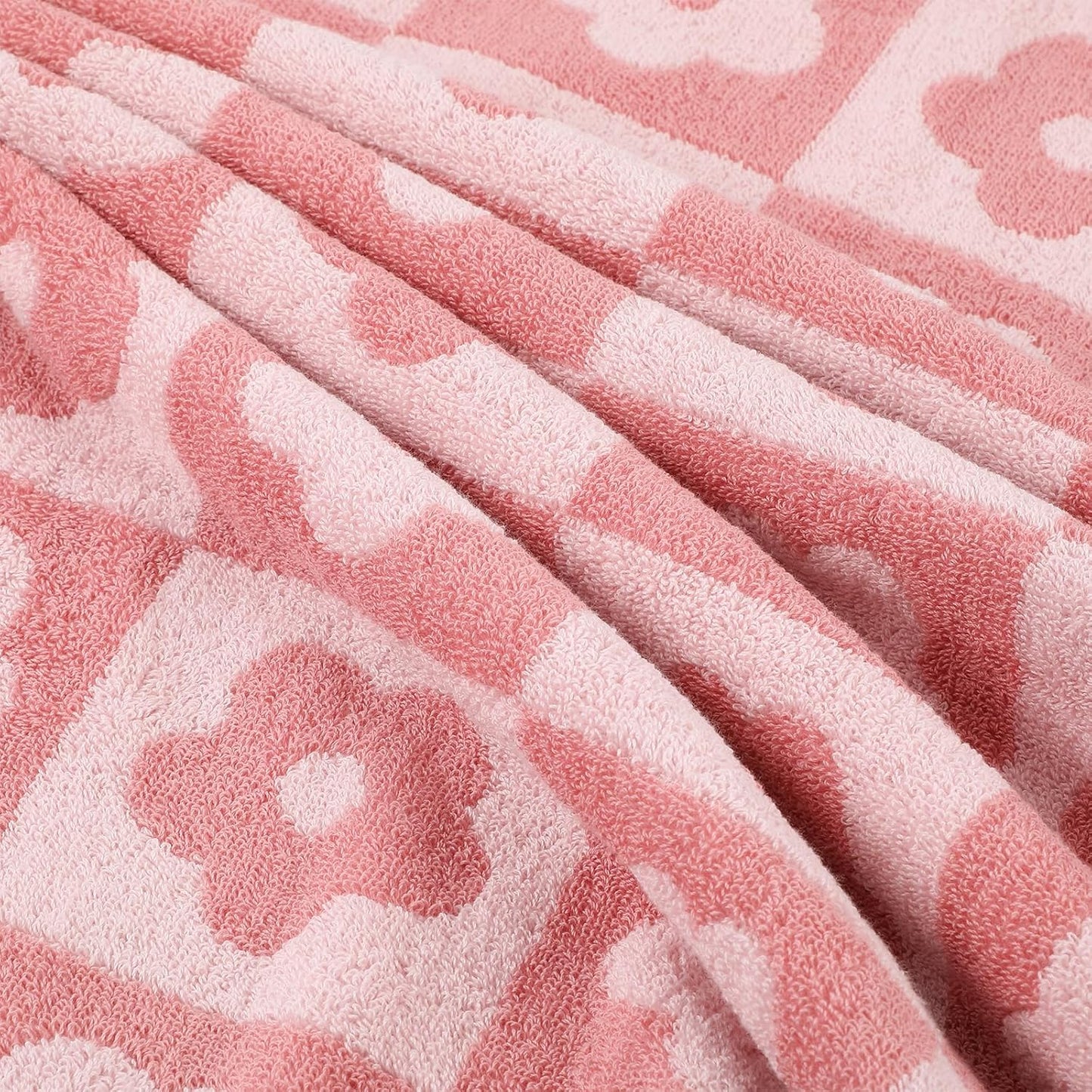 2pcs Bath Towels Checkered Floral 27.5x55 Inches Cotton Bath Towels Set of 2 Pink Baths Towel Large for Women Girls Lightweight Absorbent Towel for Hand Drying and Face Washing Cute Bathr