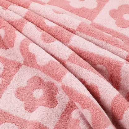 2pcs Bath Towels Checkered Floral 27.5x55 Inches Cotton Bath Towels Set of 2 Pink Baths Towel Large for Women Girls Lightweight Absorbent Towel for Hand Drying and Face Washing Cute Bathr