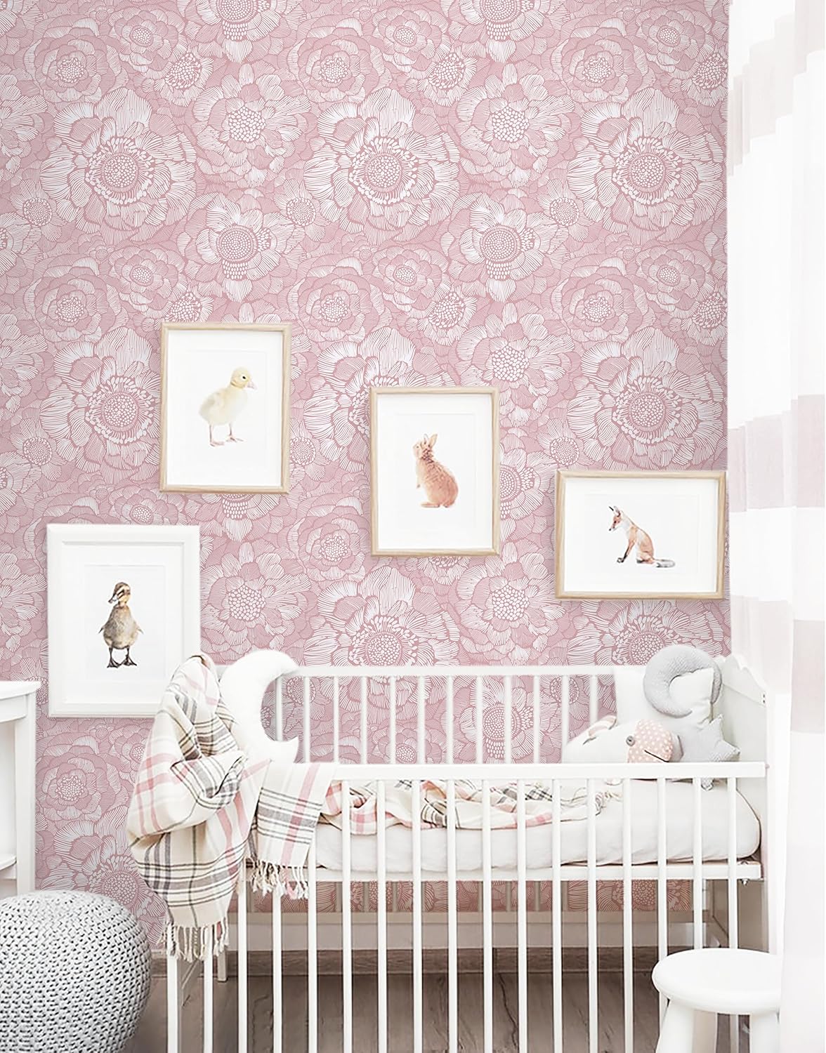 HeloHo Pink Peel and Stick Wallpaper Pink Floral Contact Paper Boho Wallpaper Removable Self Adhesive Flower Wall Paper for Cabinet Bathroom Bedroom Decoral Papel Tapiz para Pared 17.3" X 78.7"