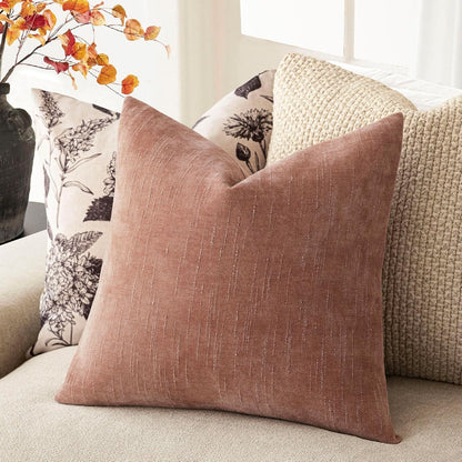 Foindtower Pack of 2 Textured Chenille Throw Decorative Pillow Covers Square Accent Solid Cushion Cover Neutral Farmhouse Pillow Case for Couch Sofa Bedroom Living Room 18x18 Inch,Dusty Pink