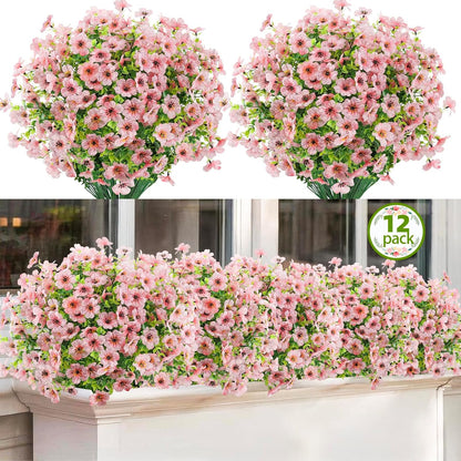 ATTGREAT Artificial Flowers Outdoors Faux Plants UV Resistant Fake Flowers Daisy 12 Bundles Plastic Greenery Plnats Outside for Garden Planter Patio Porch Spring Summer Home Home Decor, Pink