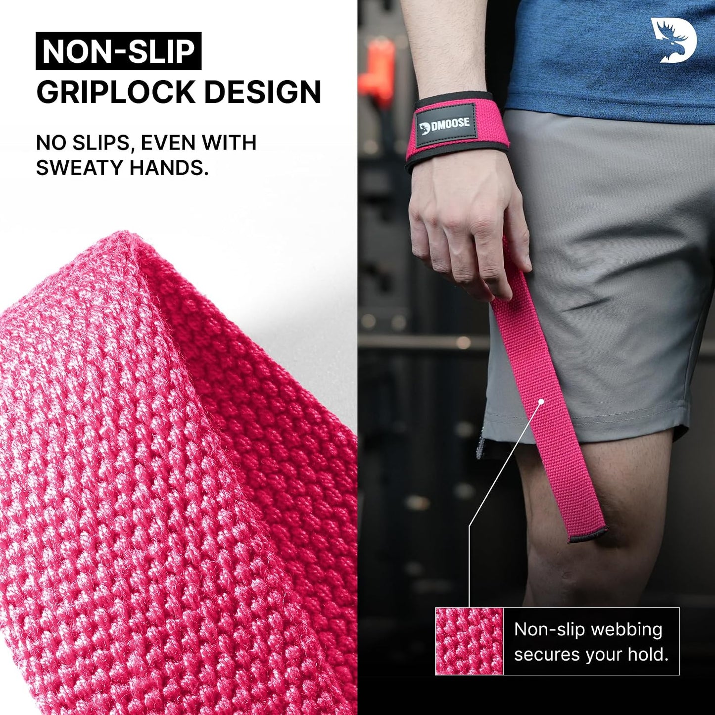 DMoose Fitness Lifting Straps 24" (Pair) - 5mm Padded Durable Wrist Straps for Weightlifting & Powerlifting - Cotton Lifting Strap with Silicone Grip for Men & Women - Deadlift Strap for Gym Workout