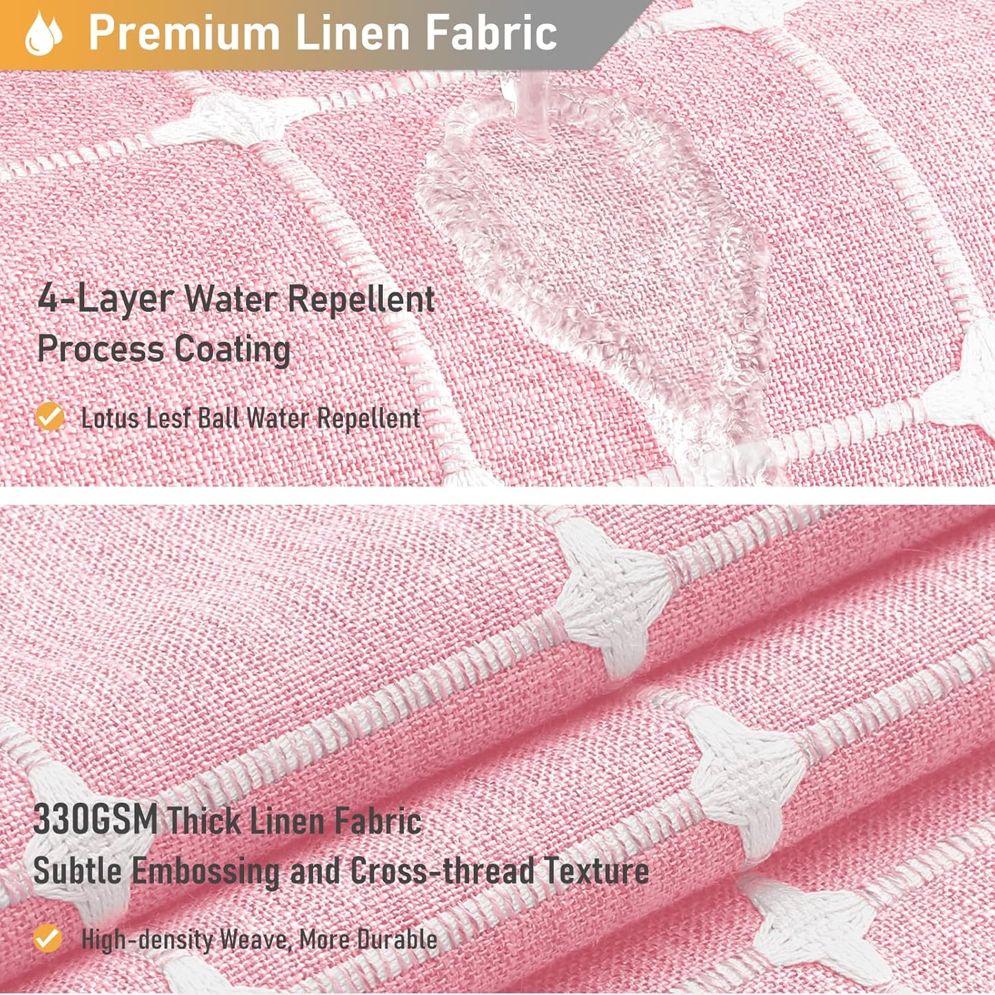 BTTN Boho Farmhouse Shower Curtain - Linen Rustic Heavy Duty Fabric Shower Curtain Set with Tassel, Water Repellent, Bohemian Vintage Country Thick Cloth Shower Curtains for Bathroom - Pink - 72x72